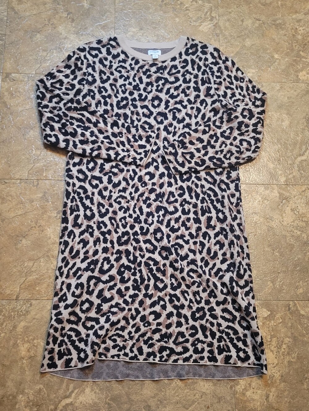 J.CREW Factory Cheetah Print Sweater Dress Womens Medium Beige Long Sleeve